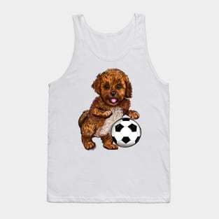 Cavapoo puppy dog with football soccer ball Tank Top